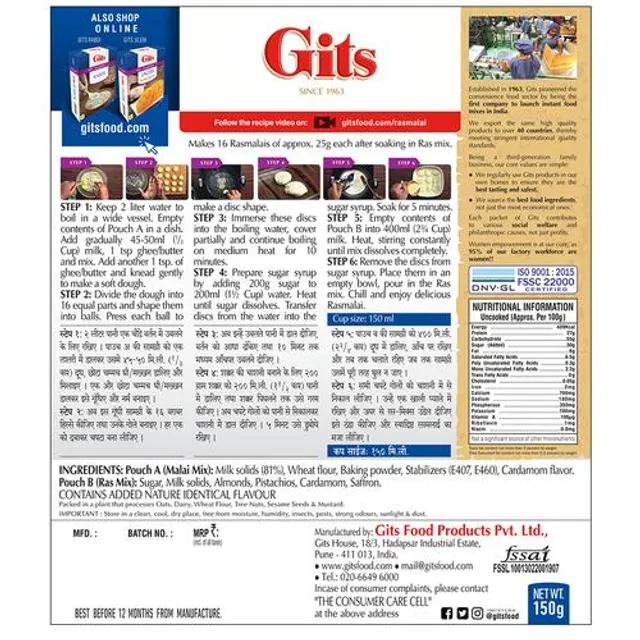 Gits Dessert Mix - Rasmalai, 150 g Carton-2.webp